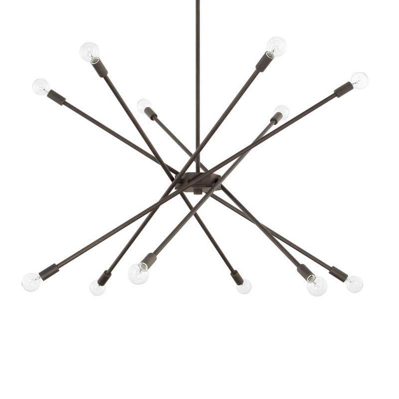 12 - Light Dimmable Sputnik Modern Linear Chandelier, Nordic Grey