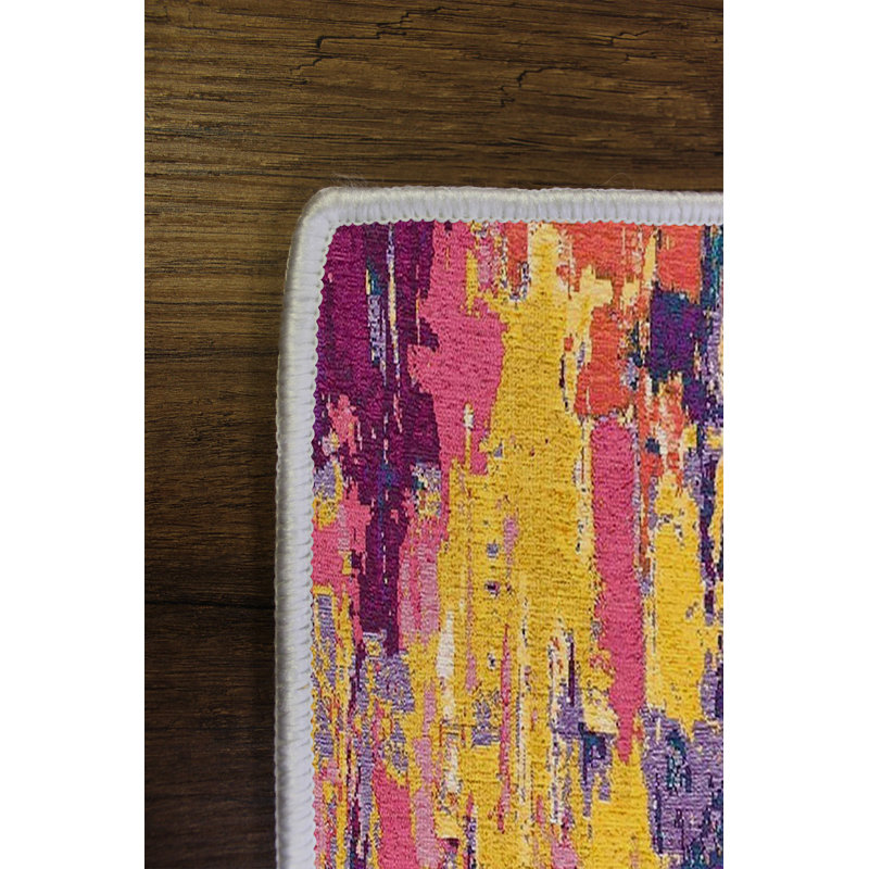 Rectangle Machine Braided Polyester Area Rug in Purple/Pink/Yellow, Rectangle 2' x 3'3"
