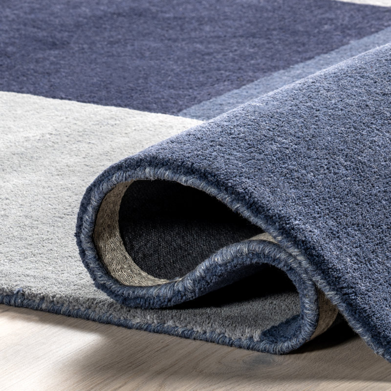 Blue and Gray Handmade Wool Tufted 4' x 6' Area Rug