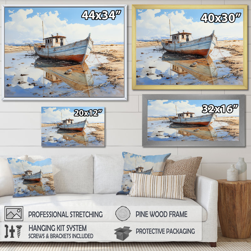 Rouge et blanc, bateau de pêche d'hiver Tranquility IV - art mural minimalisme, Toile tendue, H 30 po x l 40 po x P 1,5 po