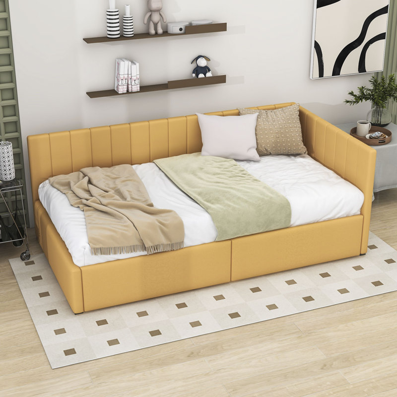 Twin Size 2 Drawers Upholstered Daybed, Yellow
