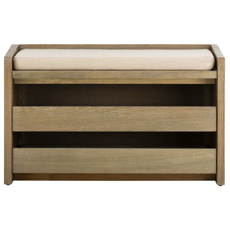 Banc de rangement en faux cuir Aryaan, Blanc délavé / beige