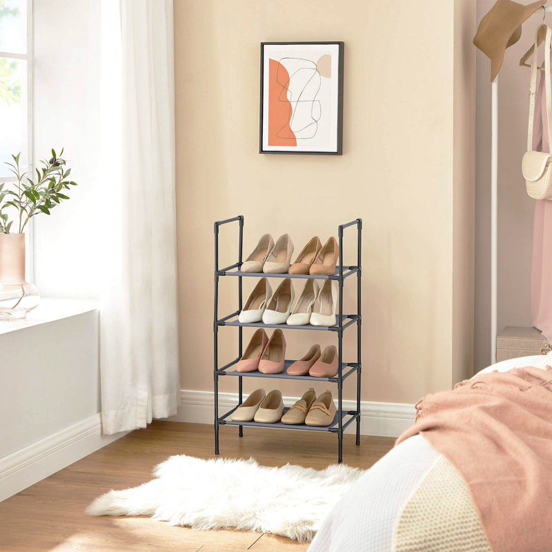 6 Pair Shoe Rack, Grey/Brown/Blue