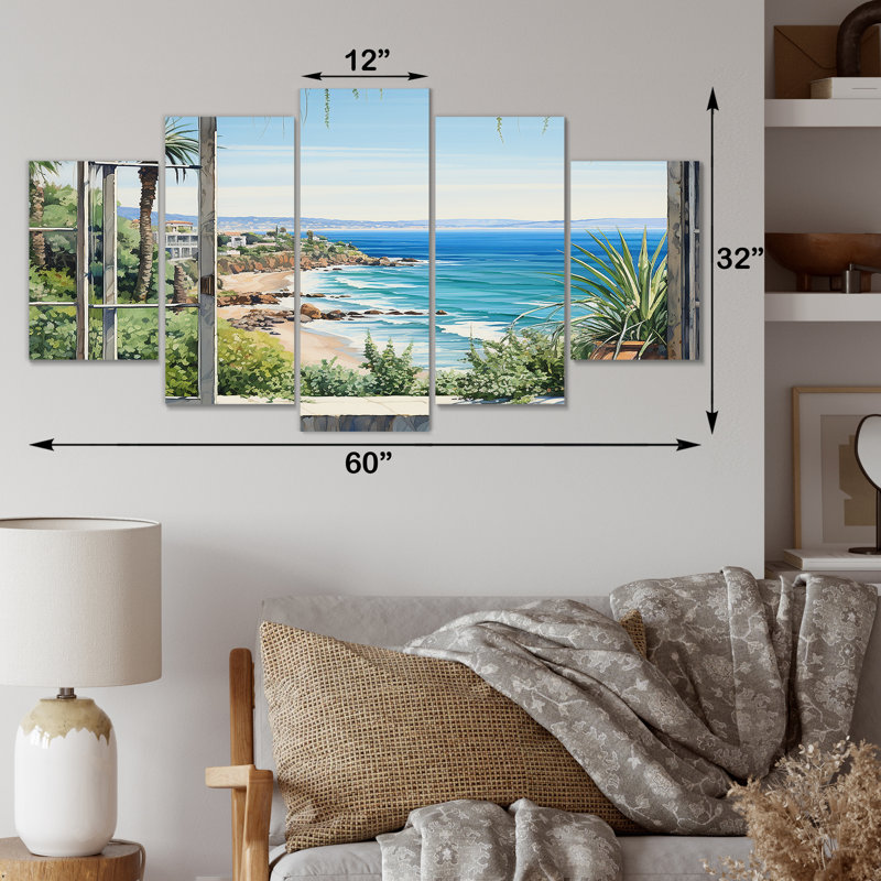 Seaside Tropical View I - Coastal Windows Multipanel Wall Art For Living