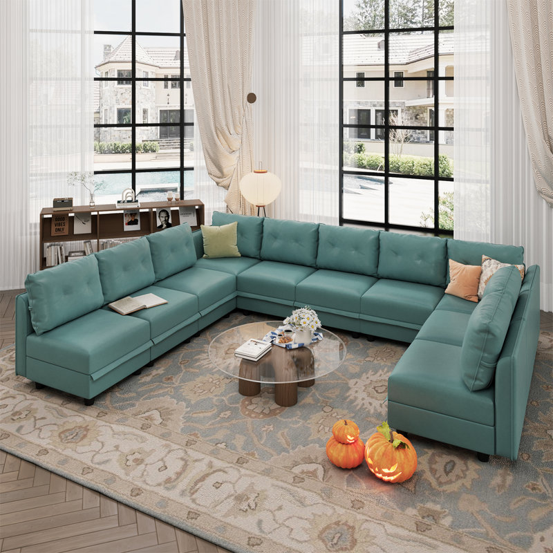 Accoudoir modulaire rembourré courbé avec rangement Brizzia, Mélange de polyester vert