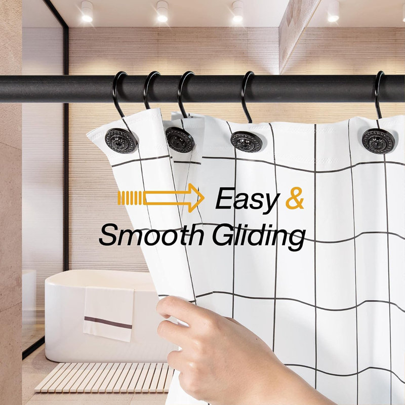 Rust-Proof Decorative Shower Curtain Hooks, Durable Zinc Alloy Bathroom Curtain Rings With Beaded Design, Set Of 12, Black