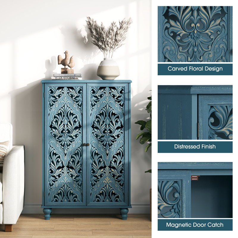 47" Tall Storage Cabinet with Shelves, Stylish Accent Cabinet with 2 Doors & Multi-Use Sideboard Buffet,Blue, Blue