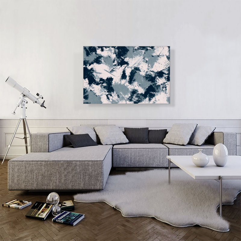 Bleu gris blanc moderne - reproduction d'art sur toile tendue, H 26 po x l 40 po x P 0,75 po