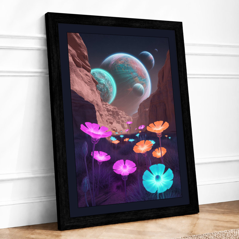 Alien Jellyfish World Fantasy 1 Piece Single Picture Frame Wall Art, A4 - 29.7 x 21.0 cm, Black