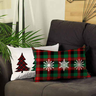 Ensemble de 2 coussins décoratifs lombaires à carreaux de Noël