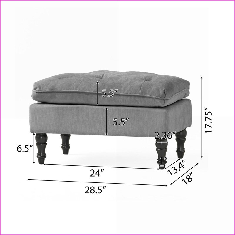 Repose-pieds avec coussin et capitonnage à boutons | Style contemporain | Noir | Bois
