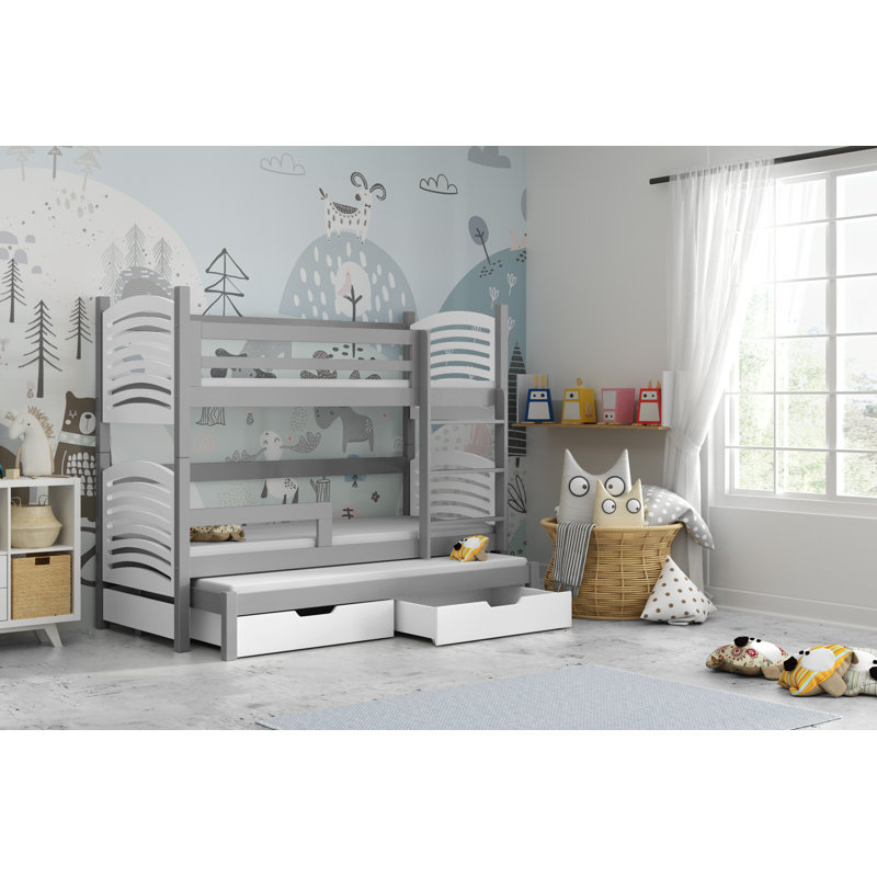 Kal-el European Toddler (80 X 180cm) Bunk Bed with Storage Included with Built-in Ladder Included with Trundle Included, Grey