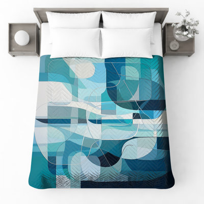 Couvre-lit matelassé bleu à motif géométrique abstrait toutes tailles