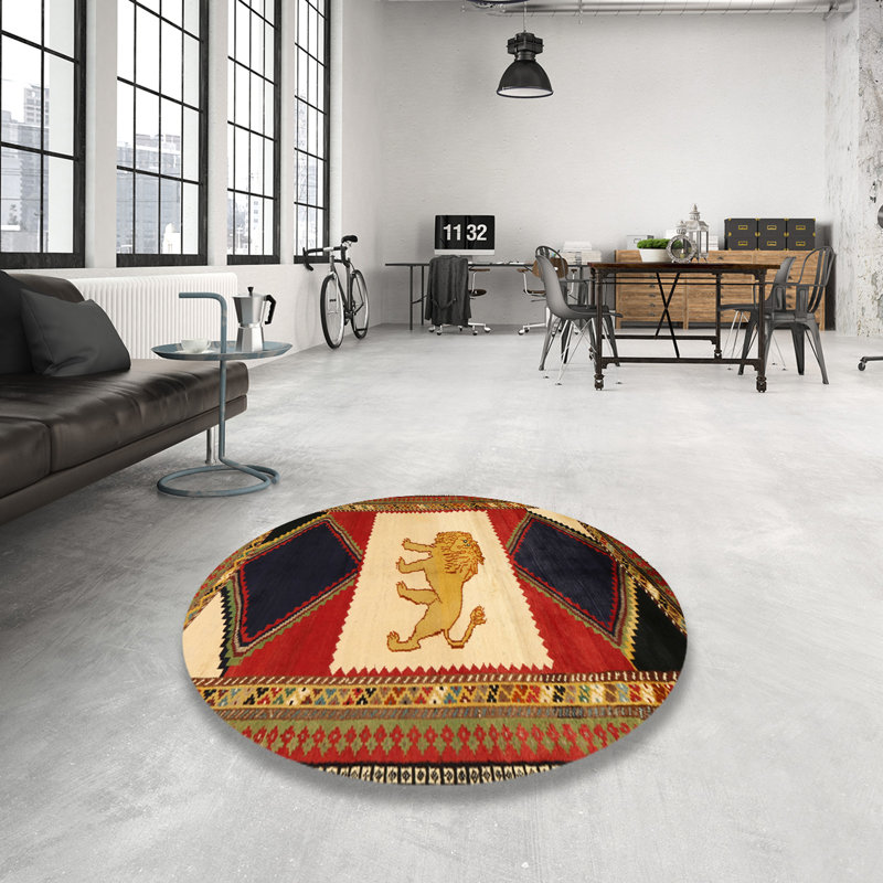 Tapis traditionnel rouge / orange / beige, Rond 4 pi