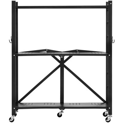 3 Foldable Metal Shelf With Wheels, 30 X 13 36-inch, Effortless Setup, 5 Swivel Wheels 2 Brakes, Q235a Steel, Detachable Support Feet, Space Fold