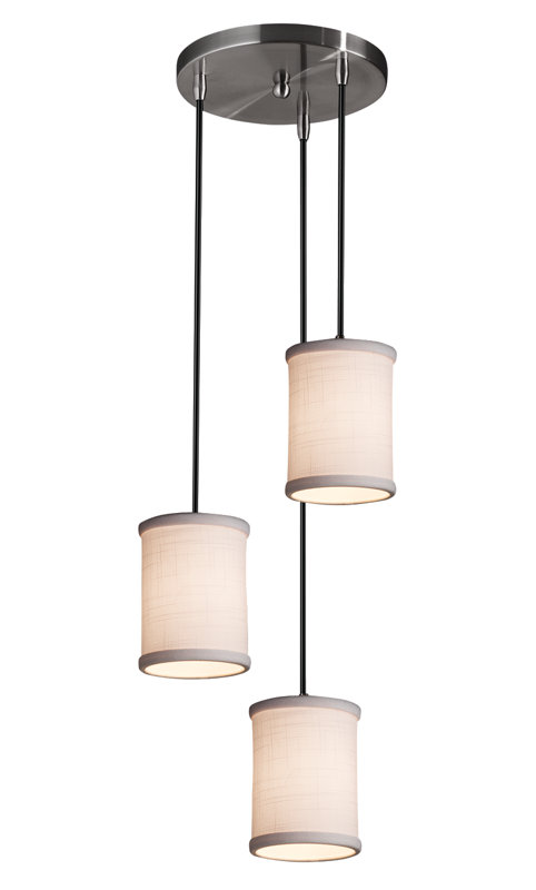 Suspension cylindrique en grappe 3 lumières Geoffroy, Chrome poli, Blanc
