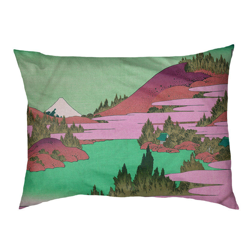 Coussin de designer the lake at hakone in sagami province Burkart, Petit (L 19,5 po x l 29,5 po), Rose / Vert