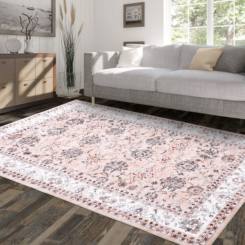 Machine Washable Rugs Oriental Floral Area Rug for Living Room Bedrooms Non Slip Rugs for Playroom Office Kitchen