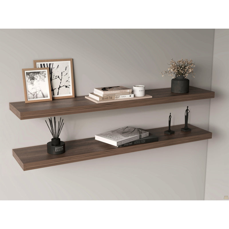 47" Wide Floating Shelves Set Of 2, Shelves For Wall Decor For Bedroom, Bathroom Storage Shelves, Book Shelves, Dark Brown
