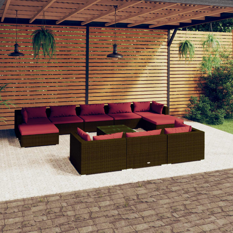 11 Piece Lounge Sofa Seating Group, Cinnamon Red, Brown