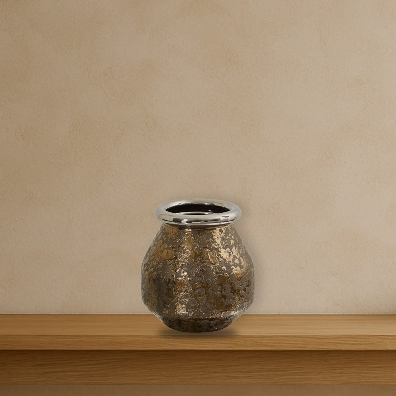 Textured Bronze Vase with Silver Rim