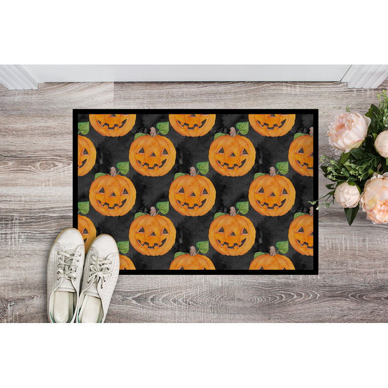 Tapis d'entrée antidérapant Adrienn Halloween Jack-O-Lantern, H 0,2 po x l 36 po x P 24 po