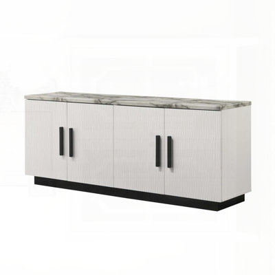 Console blanche de 63 po avec plateau en faux marbre Reine