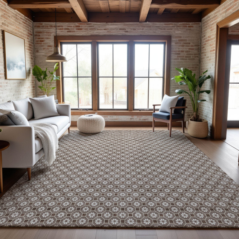 Premium Machine Washable Sykora AMF1428 Lattice Rug, Rectangle 2'6" x 3'10"