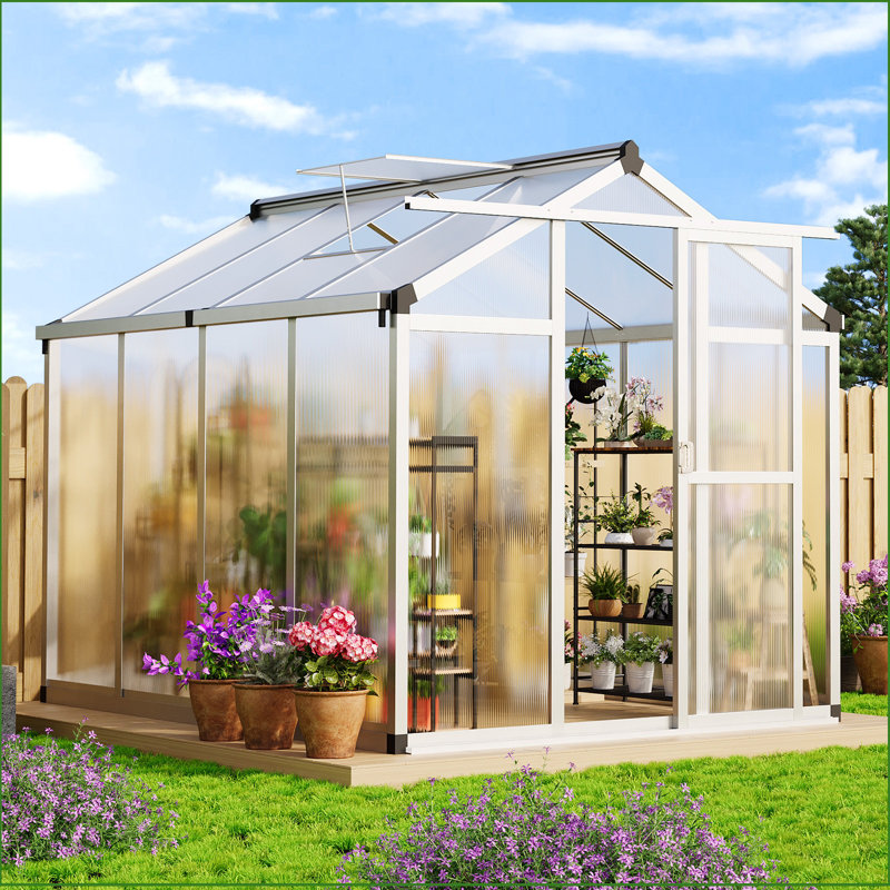 Polycarbonate Greenhouse, Winter Greenhouses For Outdoors,Outdoor Greenhouse With Roof Air Vent, Heavy Duty Walk-In Aluminum Green House For Outside Garden Backyard
