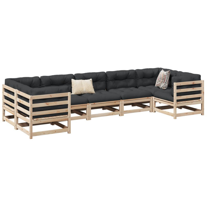  Garden Sofa Set Natural Wood Solid Pine Wood Large Modular, Dark Gray Cushion/Natural Frame