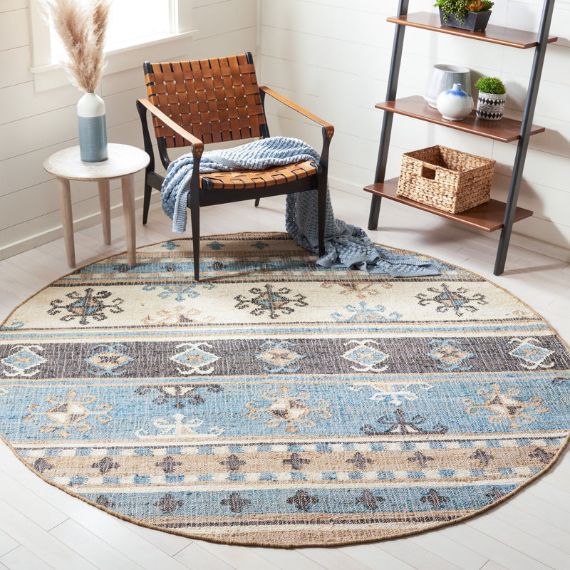 Kilim Flat Weave Jute Southwestern Rug, Round 7'