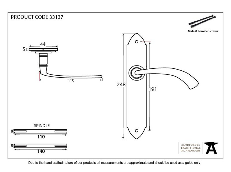 Gothic Curved Sprung Lever Latch Set, Black, Right