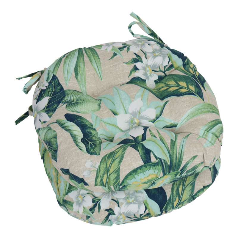 Outdoor 3.5'' Dining Chair Seat Cushion, Beige/Green Floral