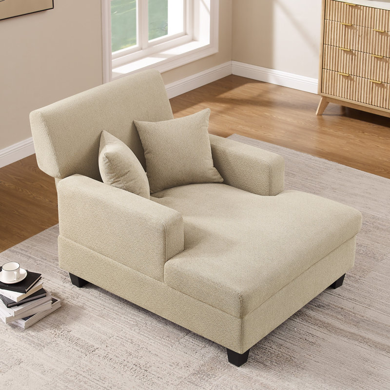 Chaise longue rembourrée en tissu 39,76 po, Chenille avoine