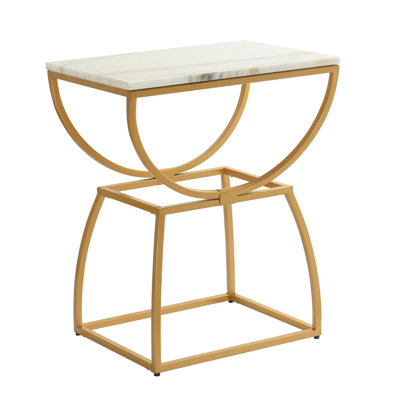 Norman Wyatt Home - Loren - Eliptical Side Table - White Marble Gold Metal Finish