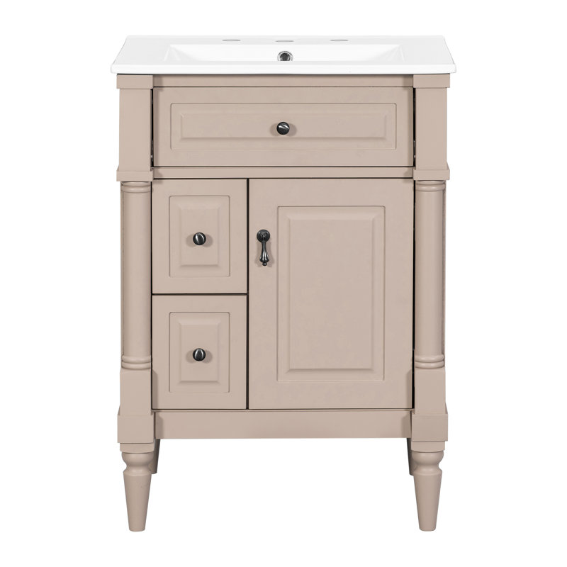 24'' Bathroom Vanity With Ceramic Sink Top, Brown