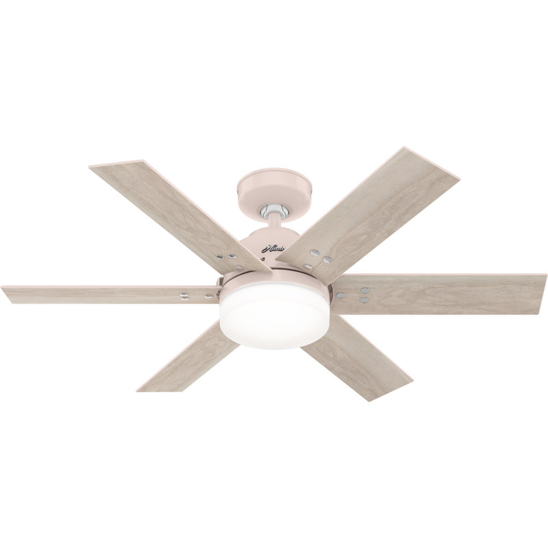 44" Pacer 6 - Blade Ceiling Fan with Lights and Remote, Blush Pink