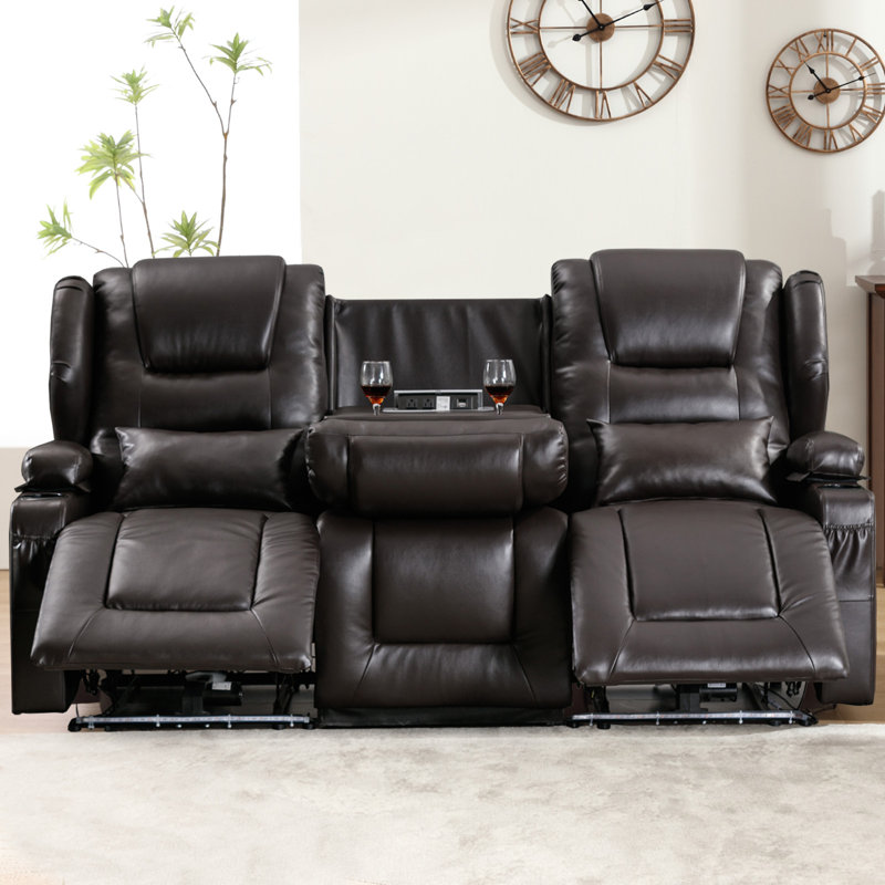 79.5'' Faux Leather Reclining Sofa, Brown