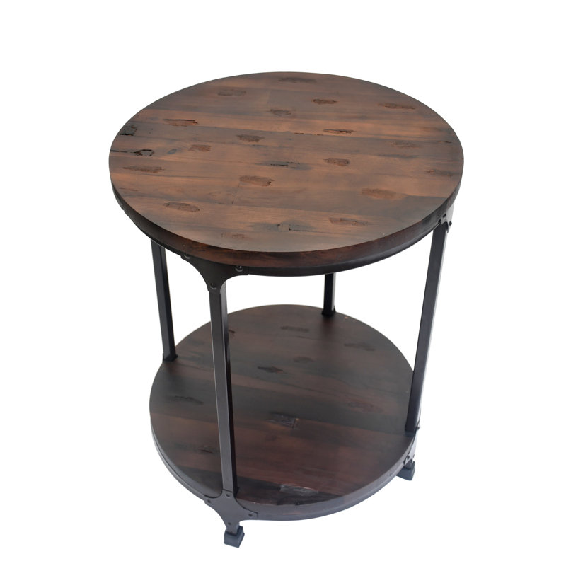 Table d'appoint industrielle ronde en bois et métal
