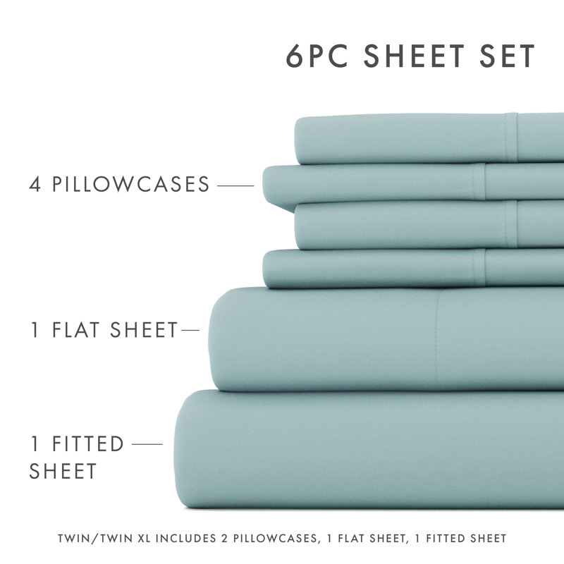 Ensemble de draps pour lit en microfibre brossée de 6 pièces Simply Soft, Ensemble de draps pour lit simple TG + un drap-hou