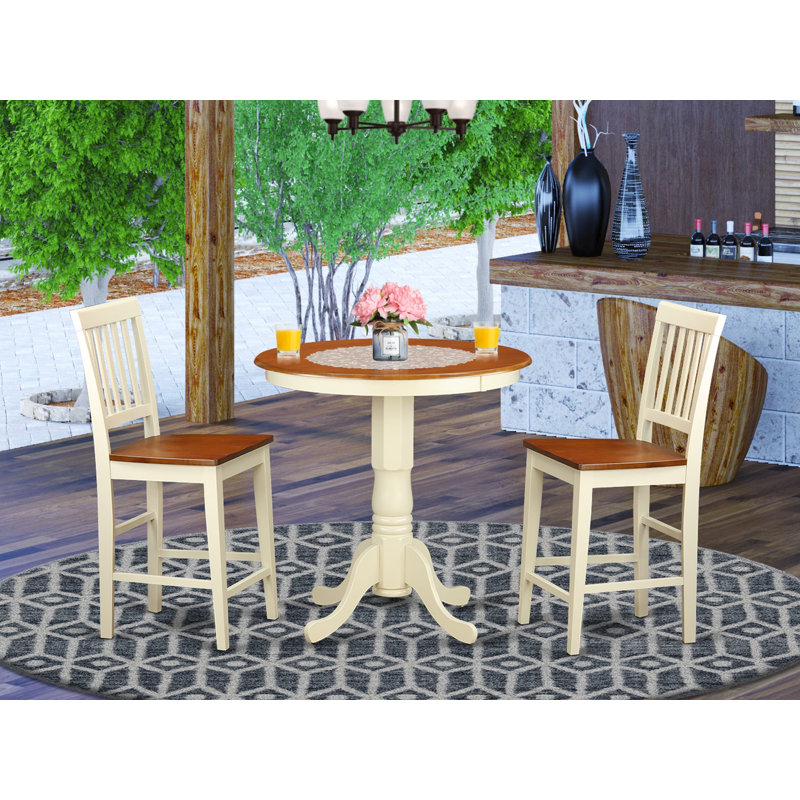L'ensemble de table de salle à manger 3 pièces à hauteur de comptoir comprend une table ronde avec piédestal et 2 chaises de cuisine, babeurre et cerise
