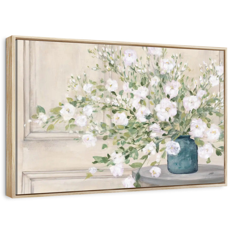 Bouquet blanc, Cadre flottant en bois naturel, 46 po x 31 po