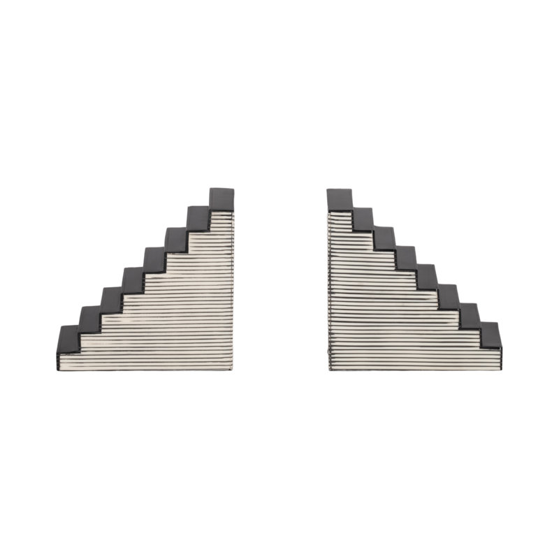 Latitude Run® Striped Steps Bookends, Black/White - A Fusion Of Mdf And Resin Magic