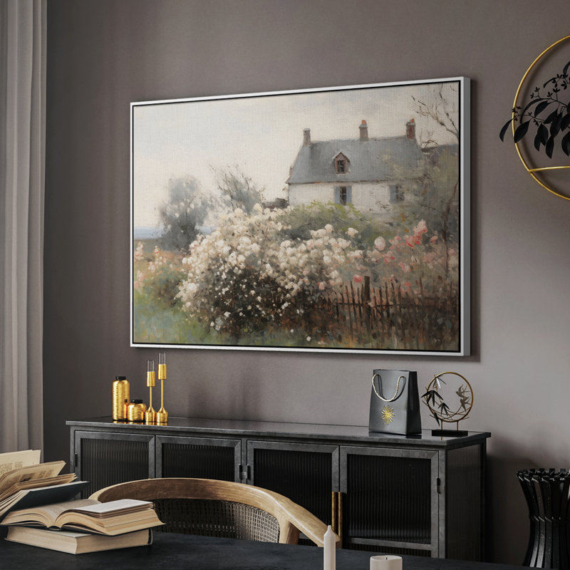 Paysage rétro - XIV, H 17 po x l 25 po x P 2 po, Toile encadrée flottée blanche