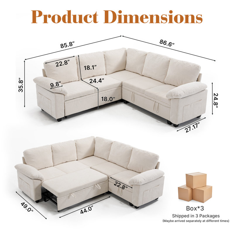 Upholstered Sofa With Ottoman, Beige