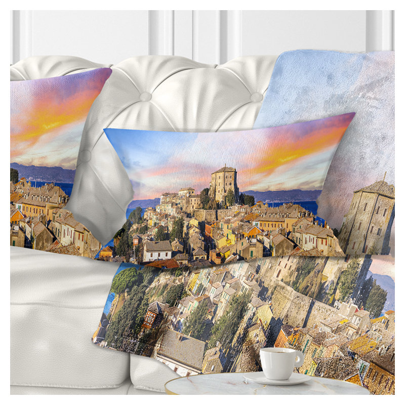 Coussin lombaire paysage village médiéval Capodimonte