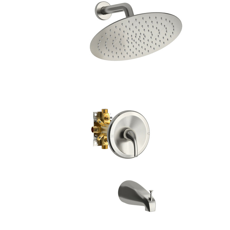 Pomme de douche à pluie ronde murale 10 po et douchette cascade en nickel brossé - Valve, installation sanitaire facile à installer - équilibrée et propre