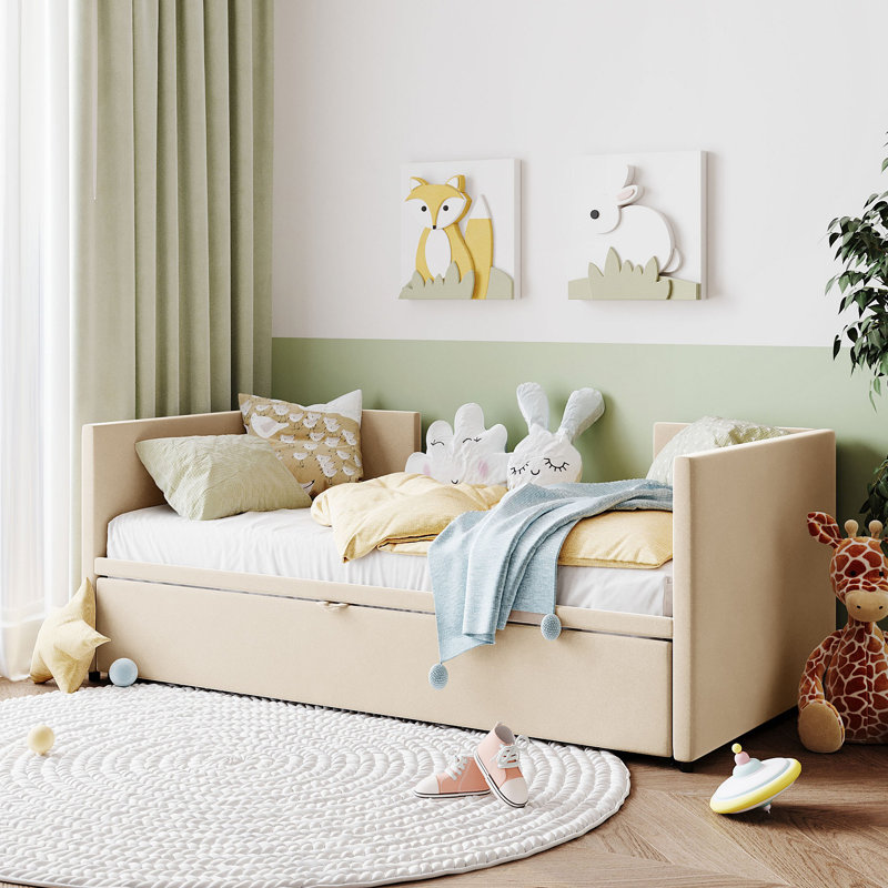 Lit de jour rembourré avec lit gigogne, Beige