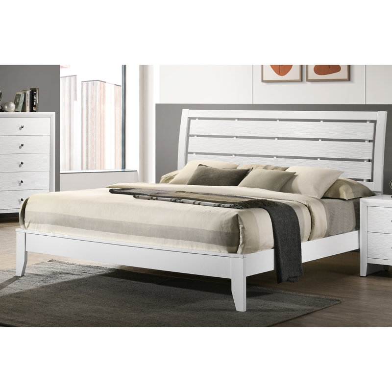 Lit en très grand lit en bois de style géométrique - Finition blanche et tête de lit légèrement incurvée pour une chambre élégante avec cadre confortable