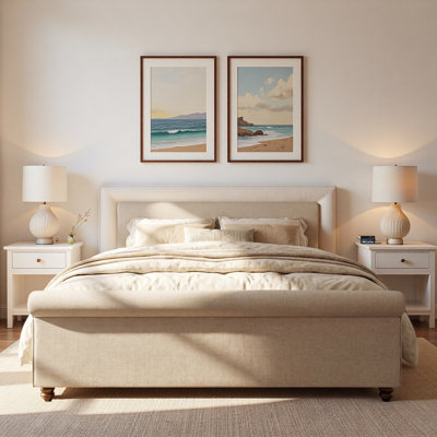Upholstered Bed With Thick Rolled Edges, Vintage Double-layer Oval Legs And Robust Headboard